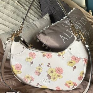 Coach White and Yellow Floral Mara Hobo Bag